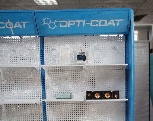 Blauwe Kleur 500mm Diepte 1000mm Lengte Met een laag bedekt Peg Hook Display Rack Powder